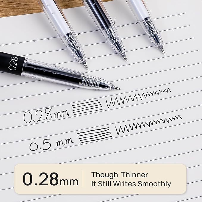 Retractable Gel Roller Pens, Japanese Style, 0.28mm Ultra Fine Point, Quick Dry Black Gel Ink, Precise and smooth writing, 8-Count Pack