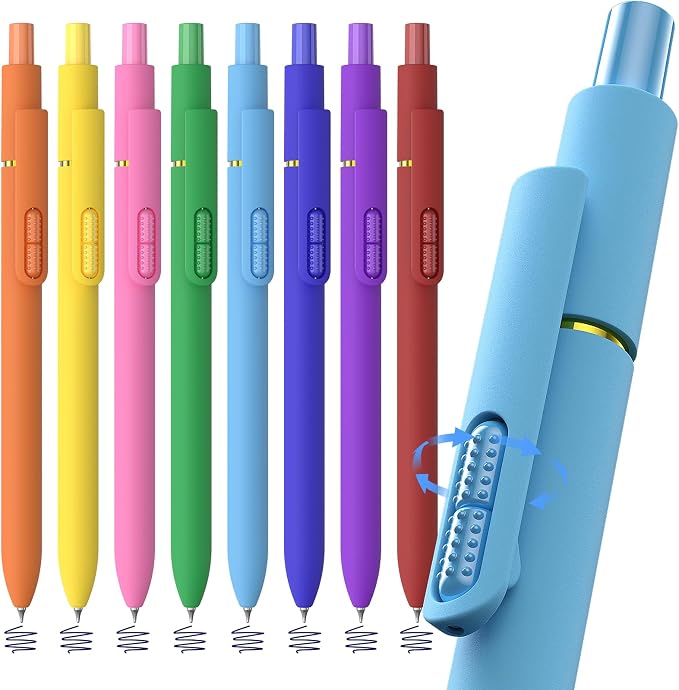Hiacry 8 Pcs Gel Pens - 0.7mm Fine Point Quick-Dry Blue Ink Fidget Pens | Smooth Writing Pens, No Bleed, No Smear, Note Taking Journaling, School Office Supplies for Men & Women (Dopamine 8Pcs )