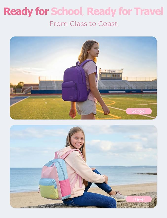 VASCHY School Backpacks, Lightweight Bookbag Schoolbag for Girls Casual Basic Simple Daypack for Women Purple