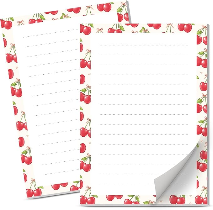 Lined Sticky Notes 4x6 in, 2 Pack Large Cute Notepads with Lines Self-Stick Note Pad, Funny Memo Pads Strong Adhesive for Office, Home Cute Red Cherry