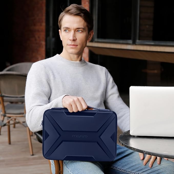 MOSISO Laptop Case 15.6 inch, 15-16 inch Laptop Sleeve Compatible with MacBook Pro 16 / Air 15, HP Acer Dell Lenovo ASUS,Artistic Geometric EVA Carrying Case Hard Shell with Handle, Navy Blue