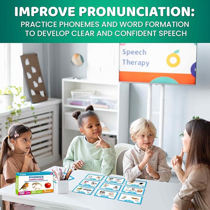 QUOKKA Phonics Flash Cards for Kids Ages 4-8 – 20 Phonic Stages 130 Card Games for Kids Ages 3-5 and 6-8 – Learn to Read Games & Reading Manipulatives for Phonemic Awareness – Alphabet CVC Blends etc