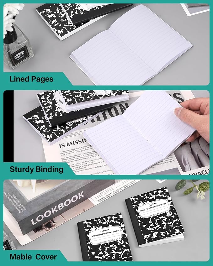 Dynta Mini Composition Notebooks Bulk, 40 Packs 3.25 x 4.5 inch Composition Books Narrow Ruled, Black Pocket Notebooks for Kids Students Men Women Teachers (60 Sheets/120 Pages)