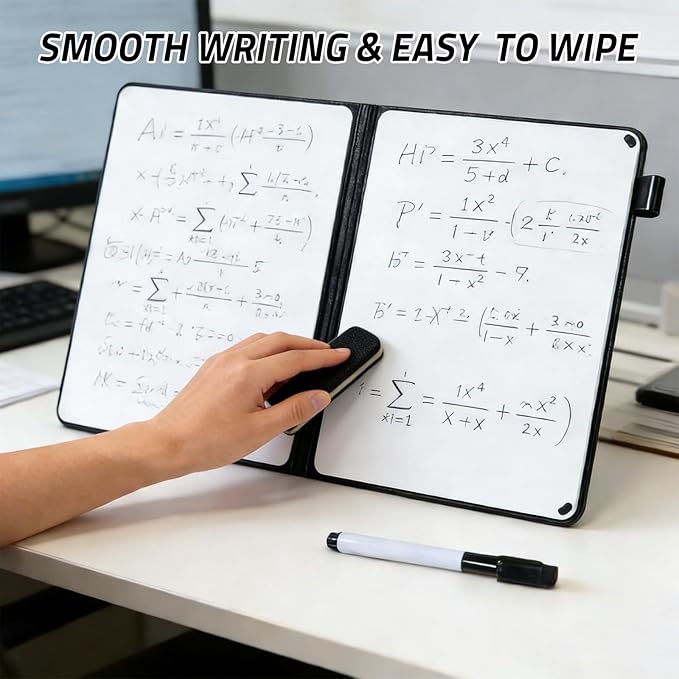 Portable White Board Dry Erase Notebook, Double Sided Folding Whiteboards with Pen and Erase, Small Dry Erase Board for Study, Meeting, Planning 12"x9" (A4), Anti-Ghosting (Pink)