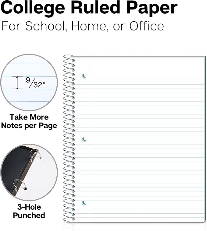 Dunwell 1-Subject College Ruled Spiral Notebook 8.5x11, 100 Sheets, Blue