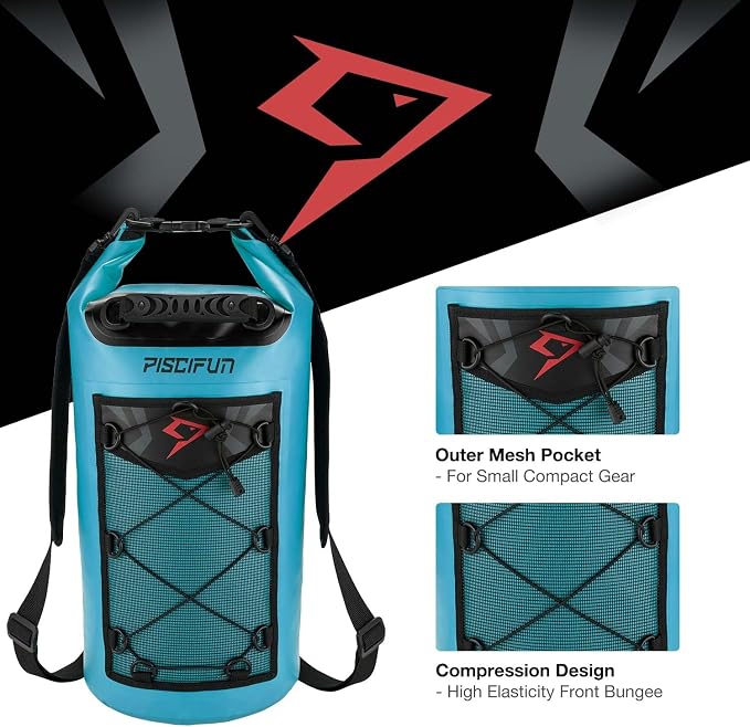 Piscifun Dry Bag, Waterproof Floating Backpack 10L/20L/30L/40L | Waterproof Phone Case, Adjustable shoulder straps, Roll-top closure keeps gear dry, Ideal for Boating, Kayaking, Fishing