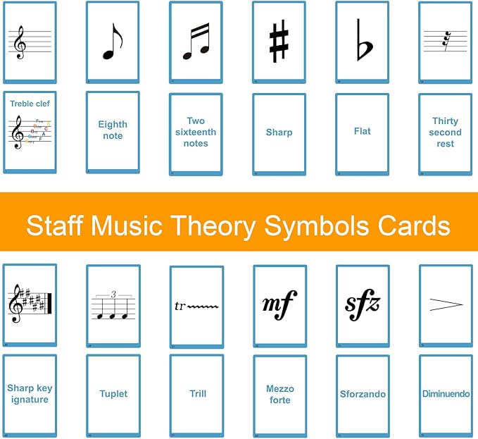 Piano Staff Notes Flashcards, Piano Staff Theory and 104 Sheets Flash Cards, Fun Educational Flashcards for Piano, Music Learners