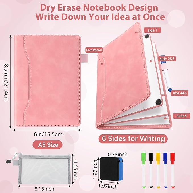 Feifeiya 6 Sides Dry Erase Notebook Portable White Board 9"x6"(a5) Travel Dry Erase White Board Notebook Foldable Anti-ghosting Surface for Office, School, Study, Travel & Business Meeting Planning