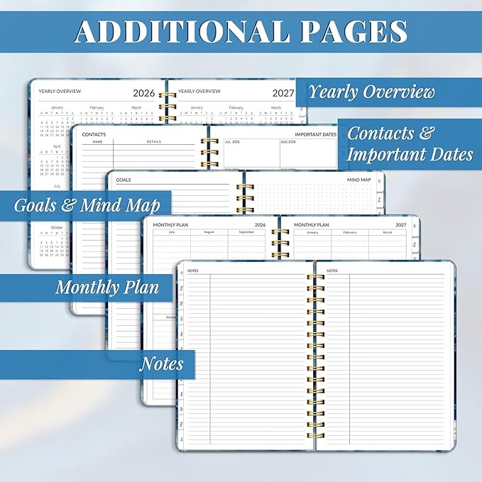 Lonely Oak Academic Planner 2026-2027, Daily Weekly and Monthly Agenda Planner 6.18" x 8.5" with Tabs, 12 Months Spiral School Year A5 Calendar from Jul.2026 to Jun.2027 for Student and Teacher (Dark Blue)
