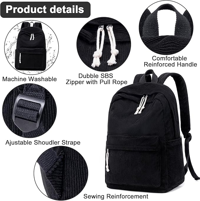BTOOP School Backpack for Teens Large Corduroy Bookbag Lightweight 15.6 inch Laptop Bag for Girls Women Casual High School College