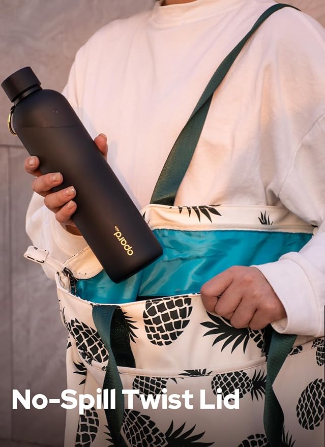 Opard Slim Water Bottle 32oz, Dishwasher Safe Plastic Water Bottle BPA-Free, Leakproof Screw Top, Charcoal Black, Reusable for Travel School Sport Gym Hiking