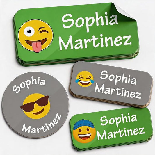 Waterproof Custom Name Stickers (135 Labels) - Personalized Daycare Labels for Clothing, Water Bottles, Lunch Boxes & School Supplies - Ideal for Camp & Daycare - No-Iron (Emojiss)