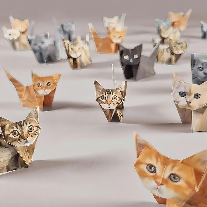 DGRKZY Cute Cat Origami Paper Kit, 3D DIY Paper Cats to Fold, 50 Colorful Sheets, Easy Craft for Beginners, Screen-Free Activity, Desk Decor & Gift for Cat Lovers