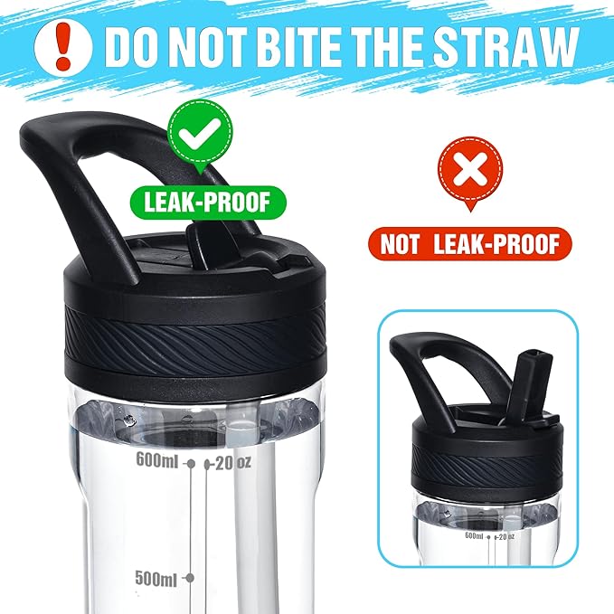 OLDLEY 20oz Kids Water Bottle with Straw, BPA-Free Tritan Water Bottle for School, Leakproof Clear Water Bottle with One Click Open, Measurement Scale, Cup Holder Friendly for Boys Girls,Clear