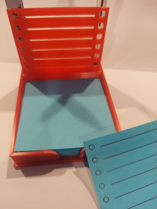 Generic Sticky Note Holder w/Stencil (Red) - 3.4" x 4" - Includes Pen Holder & Stencil - School, Office, Home