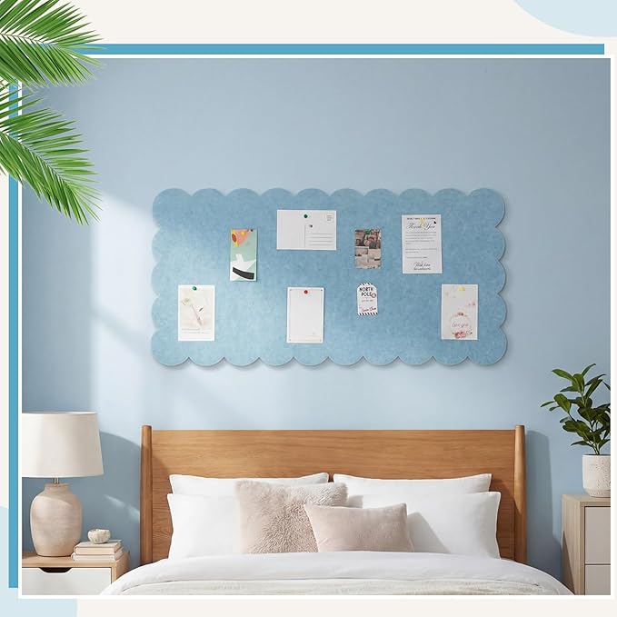 Mooliwe Scalloped Felt Bulletin Board Foldable Pin Cork Board Alternative for Wall Foldable Picture Vision Self Adhesive Bulletin Decorative(Light Blue,36 * 18 Inch)