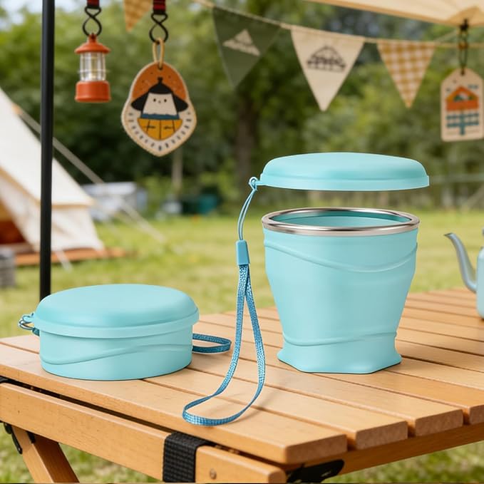 Coffee Cups with Lids | Food Grade Silicone Portable Drinking Cups | Leakproof Water Bottle,for Camping Backpacking Outdoors Travel Women Men Kids Family