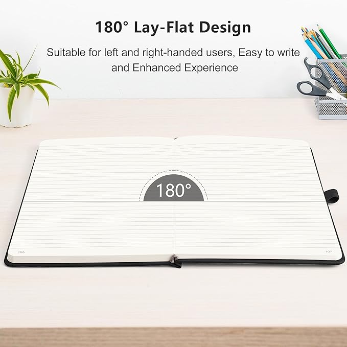 RETTACY Lined Journal Notebook, 192 Numbered Pages, A5 Medium Size (5.7'' x 8.3''), for Men & Women, Journaling, Writing, Work & Office, Leather Hardcover, 100 GSM Thick Paper (Black)