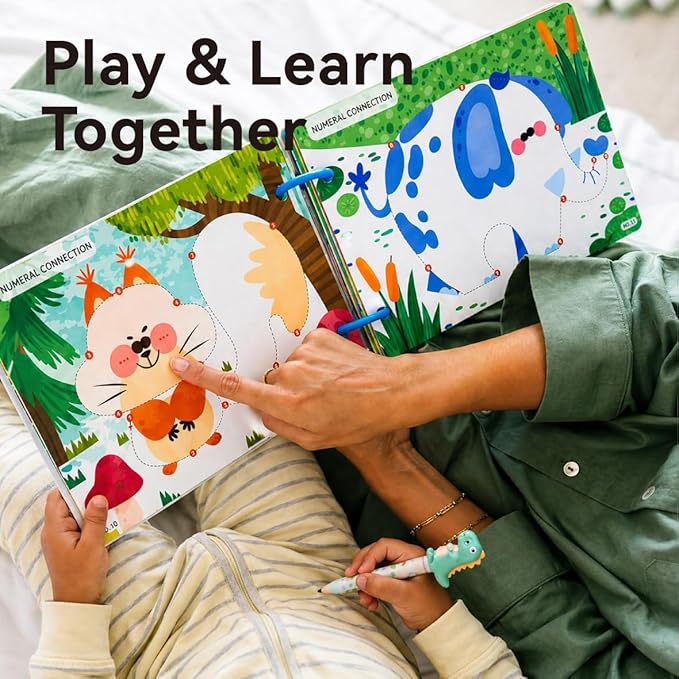 Reusable Dinosaur Coloring Book for Kids - 30 Pages Magic Water Drawing Book, erasable Activity Pad with Markers, Travel Toys for Airplane Road Trip Games, Preschool Learning Gifts