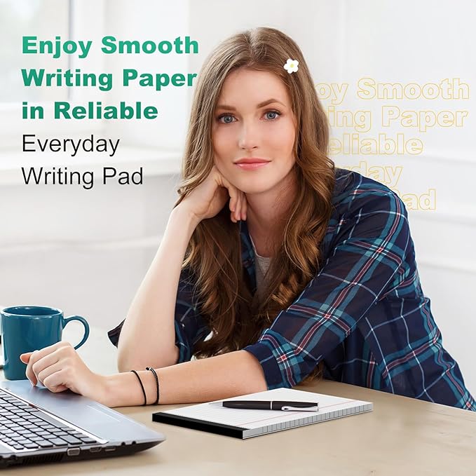 Legal Pads 5x8 Inch, 4 Pack, Narrow Ruled, 5x8 White Legal Pad, Mini Double-Sided Printing Notepad Perforated Note Pads 5x8 Lined Paper, Lined Writing Pads for Office Home School, 30 Sheet/Pad