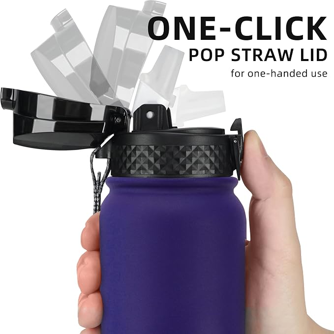 Fanhaw 20 Oz Kids Insulated Stainless Steel Water Bottle with Straw Lid, Leakproof & Anti-Dust Everyday Use Bottle for School, Women & Men, Back to School Essentials (Purple Green)