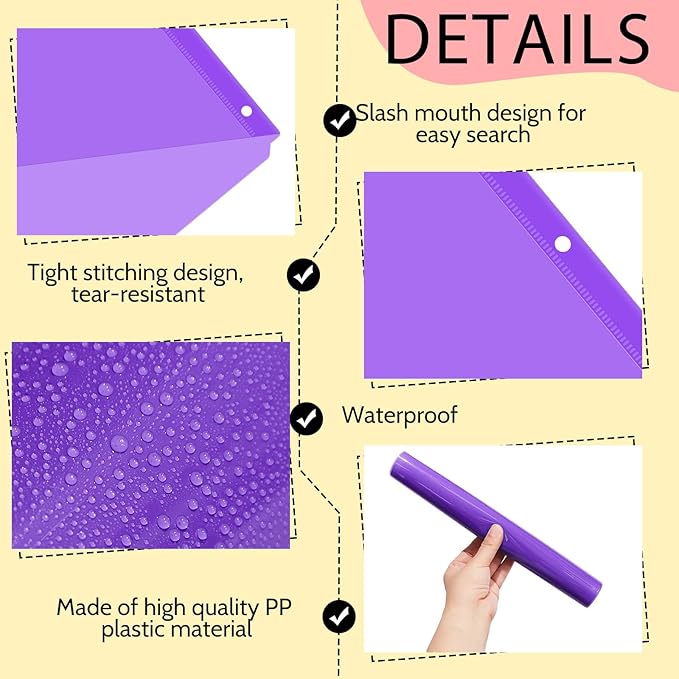 Maitys 5 Pack Binder Pockets 3 Hole Punch Clear Plastic Document Folders Binder Organizer Store Letter Size 8.5 x 11 Inch Paper Folders with Pockets Slash File Jacket for Office(Multicolor)