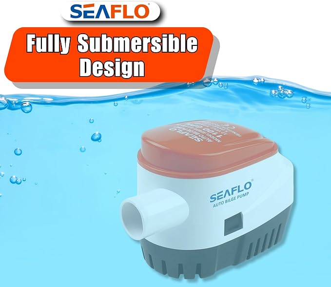 SEAFLO 06 Series Automatic Submersible Bilge Pump - 1100 GPH, 12V, 1-1/8"" Outlet, 4-Year Warranty! Built-In Float Switch, Snap-Off Strainer, Compact for Marine Boat Yacht, CE & Rohs Certified