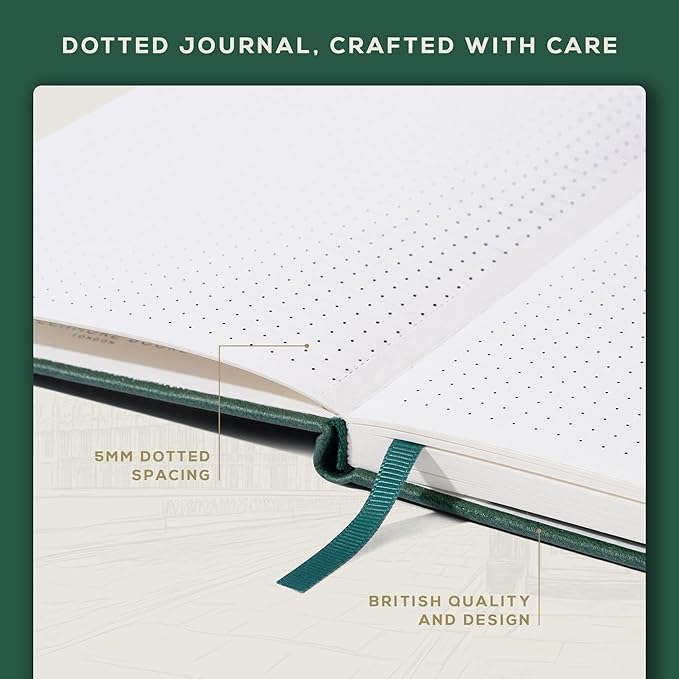 BEECHMORE BOOKS A5 Dotted Journal – 160gsm Thick Paper No-Bleed Bullet Notebook – Hardcover Dot Grid Logbook with Presentation Gift Box – Vegan Leather Sketchbook for Artists & Professionals