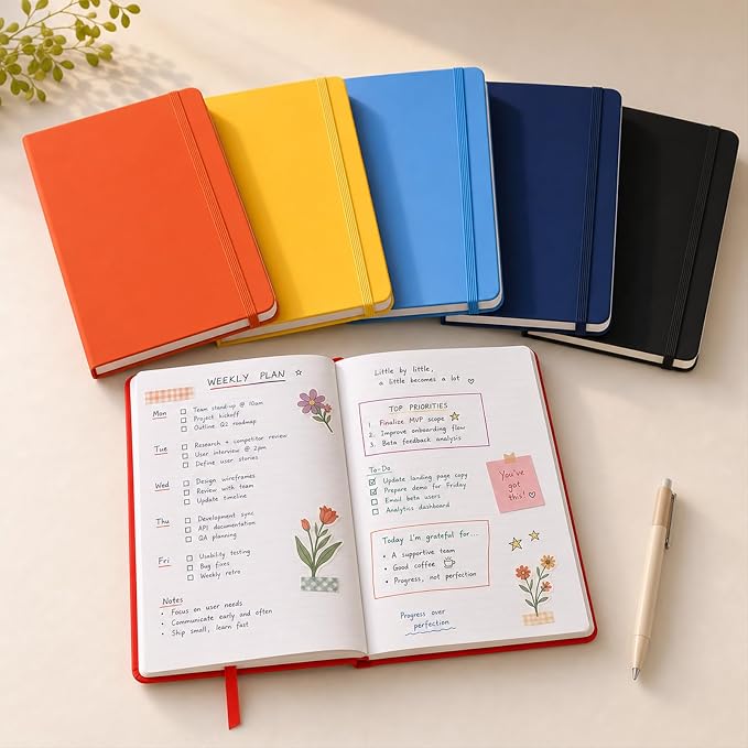 SUIN A5 Hardcover Lined Journal Notebook, 200 Pages, Black, 1 Pack