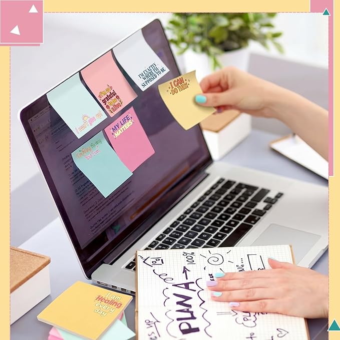 Yinder 24 Pcs Inspirational Sticky Notes Cute Motivational Sticky Notes Pad End of Year Employee Appreciation Gifts Bulk for Teacher Nurse Coworkers Office Supplies 3 x 3'' (Affirmation,Watercolor)