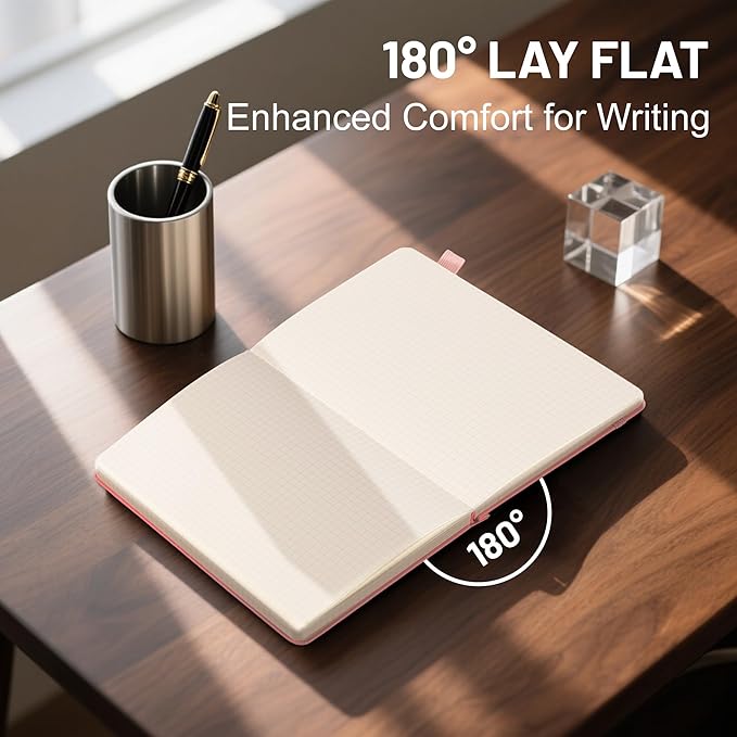 CAGIE Graph Notebook 320 Pages 100 GSM Paper Graphing Grid Journal B5 Hardcover Leather Quad Ruled Notebooks for Engineering, Math, Work, Pink