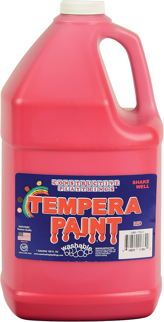 Constructive Playthings Washable Tempera Paint for Kids, Classroom Painting Supplies, Set of 4 Gallons, Primary Colors