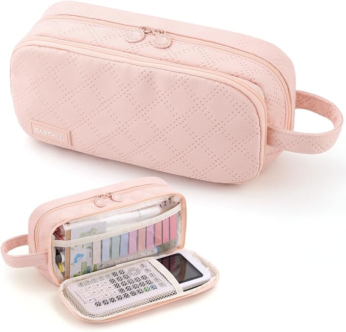 EASTHILL Large Capacity Pencil Case Cute Pencil Pouch with Handle Stationery Pen Bag for Teen Girls-Pink