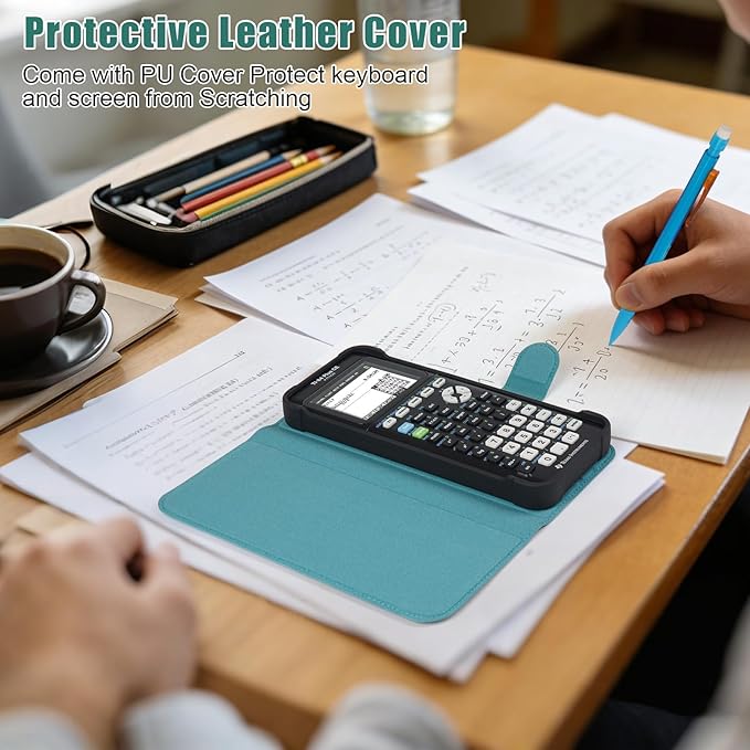 YouKnow PU Leather Protective Case Compatible with Texas Instruments TI-84 Plus CE Color Graphing Calculator with ID Card Slot (Only Case) (Green)