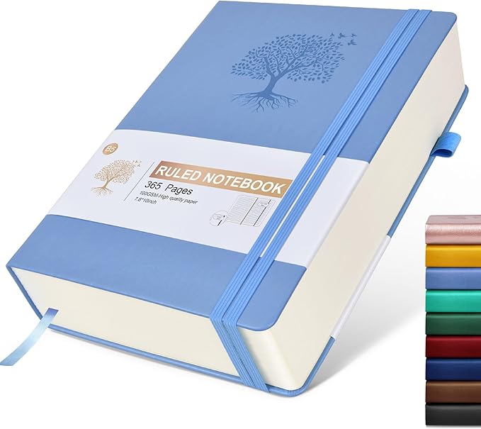 Ansopu Lined Journal Notebook, 365 Pages B5 Large Hardcover Leather Journal for Women Men, College Ruled, 100Gsm Thick Paper (7.6'' X 10'' Blue)