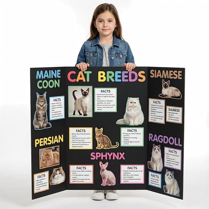 VinTS 36" x 48" Large Trifold Poster Board,4 Pack Black Corrugated Project Boards for Science Fair, School Projects,Photo Displays