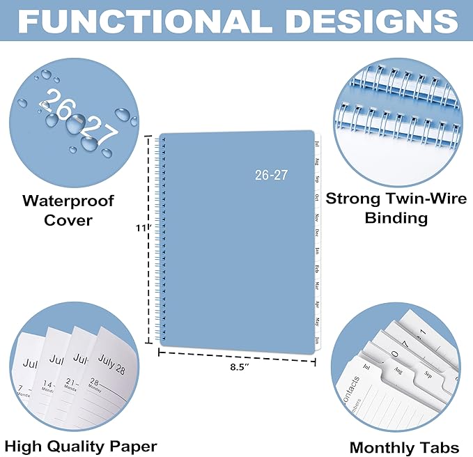 2026-2027 Planner - Weekly Monthly Planner 2026-2027 from Jul. 2026 to Jun. 2027, Calendar Planner with Inner Pocket, Spiral Bound, Academic Planner 8.5 x 11, Blue