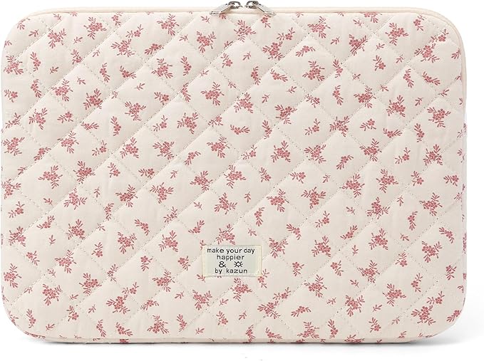 Puffy Laptop Sleeve 13 Inch Cute Quilted Laptop Protective Case Padded Floral Computer Sleeve for MacBook (A-Pink, 13 Inch)