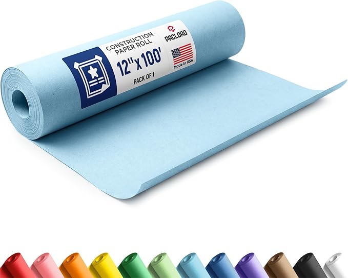 Light Blue Construction Paper Roll 12" x 100 ft – Made in USA – 12" Bulletin Board Paper for Classroom & School, Teachers & Kids