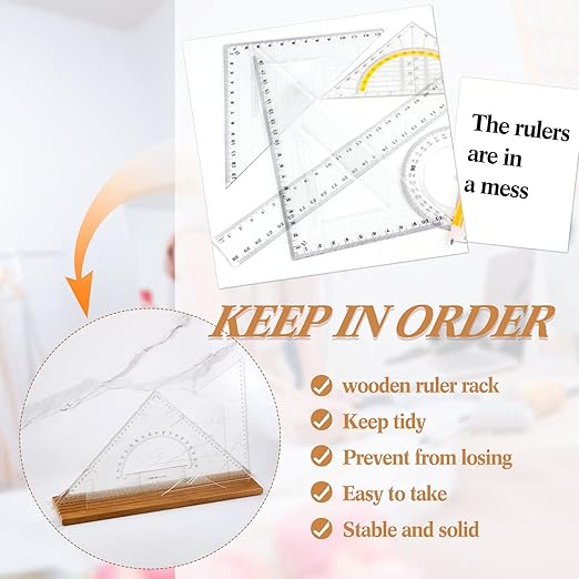 2 Piece Wooden Quilting Ruler Holder Organizer 17 Inch 5 Slot Grids Ruler Rack for Quilting and Sewing, Ideal for Home Office Desk Storage(Wooden Brown)