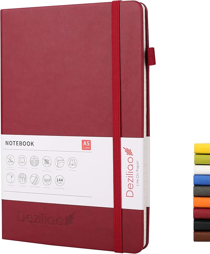 Lined Journal Notebooks with Pen Loop, Hardcover Notebook Journal for Work, 100Gsm Premium Thick Paper with Inner Pocket, Medium 5.7"x8.4", （Red, Ruled）