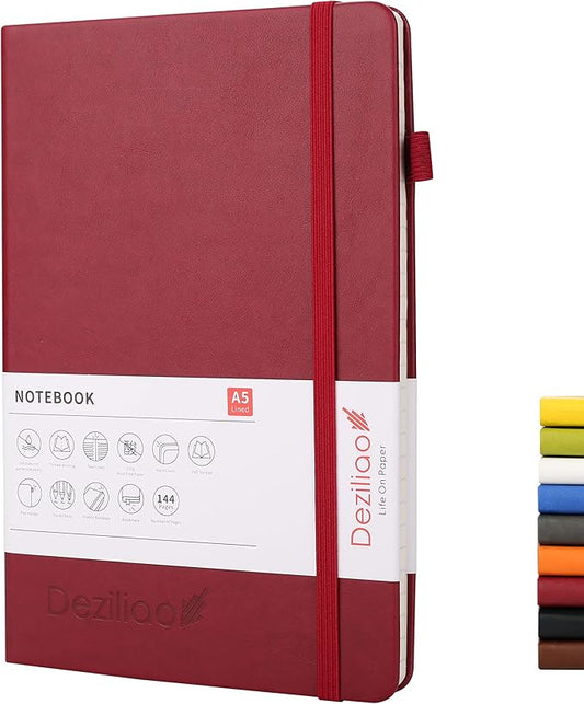 Lined Journal Notebooks with Pen Loop, Hardcover Notebook Journal for Work, 100Gsm Premium Thick Paper with Inner Pocket, Medium 5.7"x8.4", （Red, Ruled）