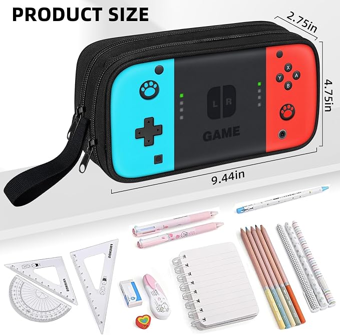 Gamer Pencil Case for Boys, Large Boys Pencil Pouch for Kids Teens School, Big Capacity Pen Box Pen Bag Organizer with 2 Compartments & Zipper