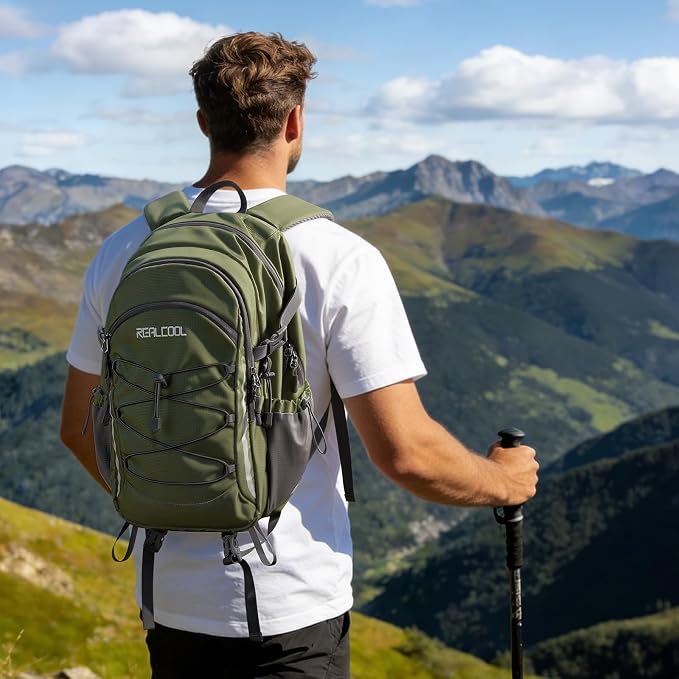 RealCool 20L Lightweight Hiking Backpack, Waterproof Daypack for Camping | 210D tear-resistant nylon, breathable shoulder and back panel, Multi-Compartment,hydration system,reflective strip,bungee net