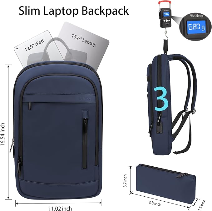 Business Backpack for Men Lightweight Commute Laptop Backpack Anti-Theft Water Resistant Backpack for 15.6 Inch Computer for Daily Office Work with Small Bag (Blue, 15.6")