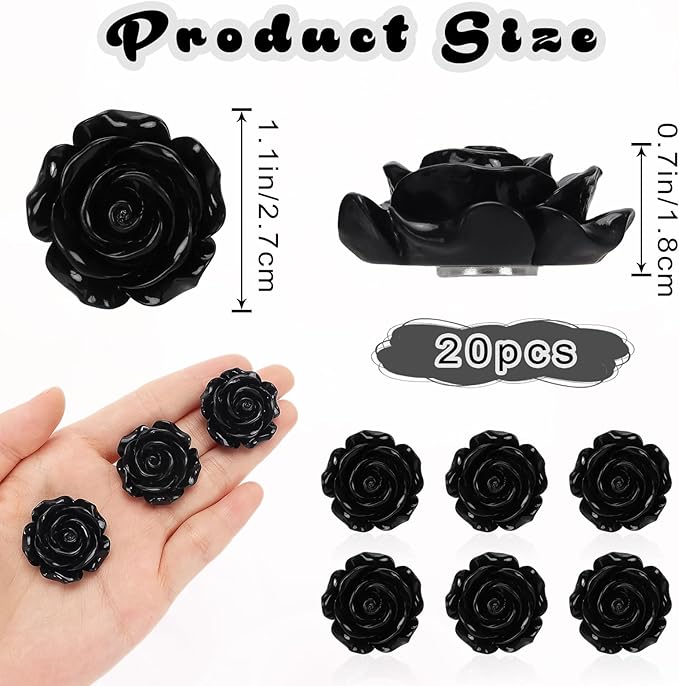 20 Pcs Rose Fridge Magnets, 1.1 Inch Cute Flower Fridge Magnets, 3D Colorful Refrigerator Decorative Magnet for Whiteboard Locker Cabinet (Black-Rose)