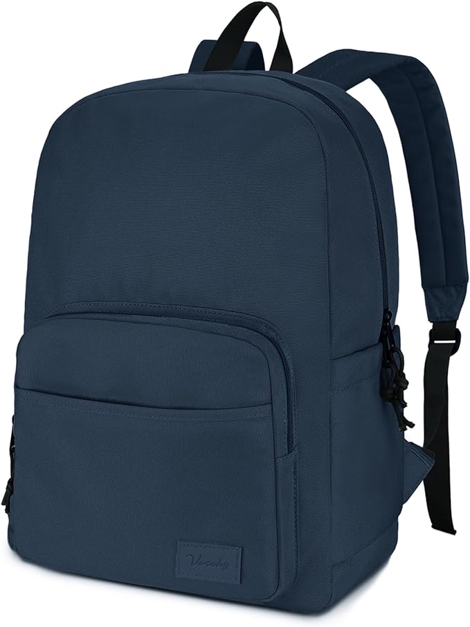 VASCHY School Backpacks, Lightweight Bookbag Schoolbag for Boys Girls Casual Basic Simple Daypack for Men Women Navy