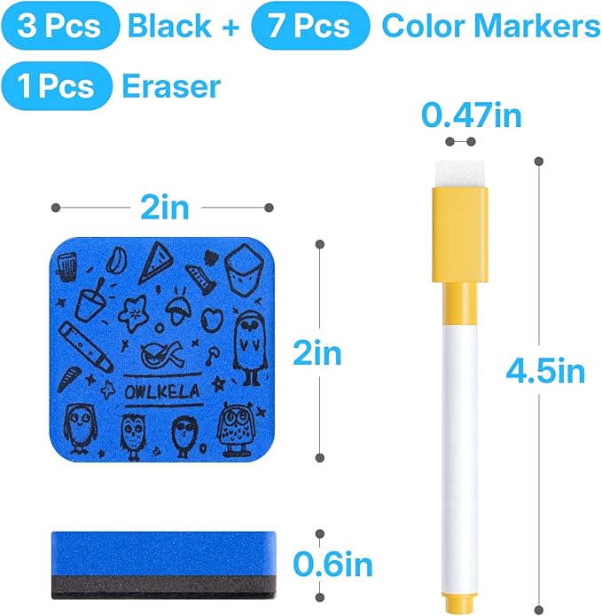 OWLKELA 10 Pcs Magnetic Dry Erase Markers with Eraser, Fine Tip Whiteboard Markers, Low Odor Dry Erase Set, 8 Color White Board Markers for Office, Home, Classroom
