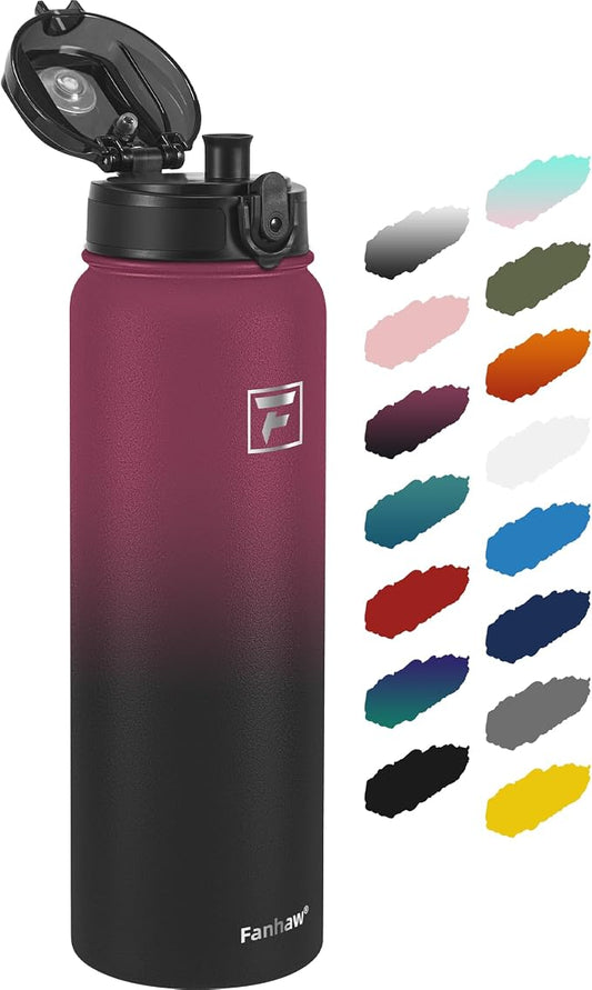 Fanhaw 32 oz Insulated Stainless Steel Water Bottle with Anti-Dust Chug Lid, Leakproof Vacuum Sports Bottle for Kids, Teens & Adults, Back to School Essentials (Red Black)
