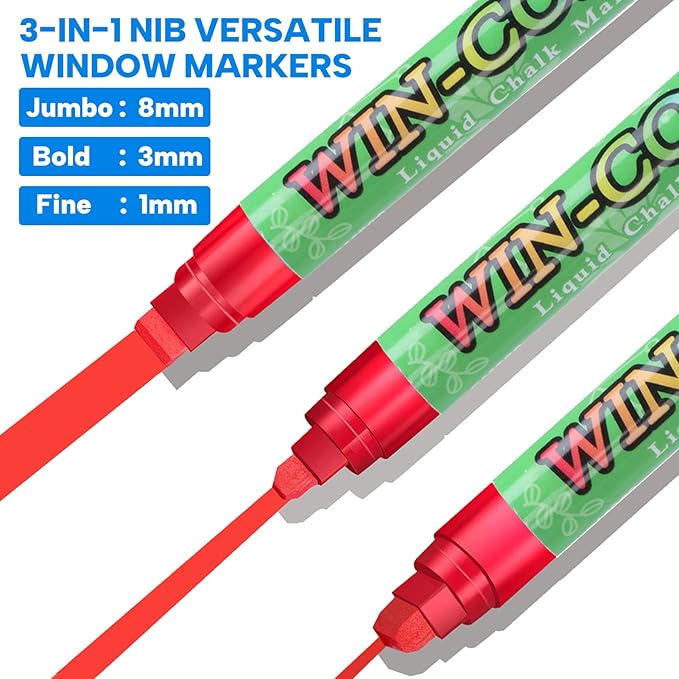 8 Colors Window Markers 8mm Liquid Chalk Markers Erasable,Jumbo Tips Chalk Markers for Chalkboards,Glass, Cars,Restaurant Menu